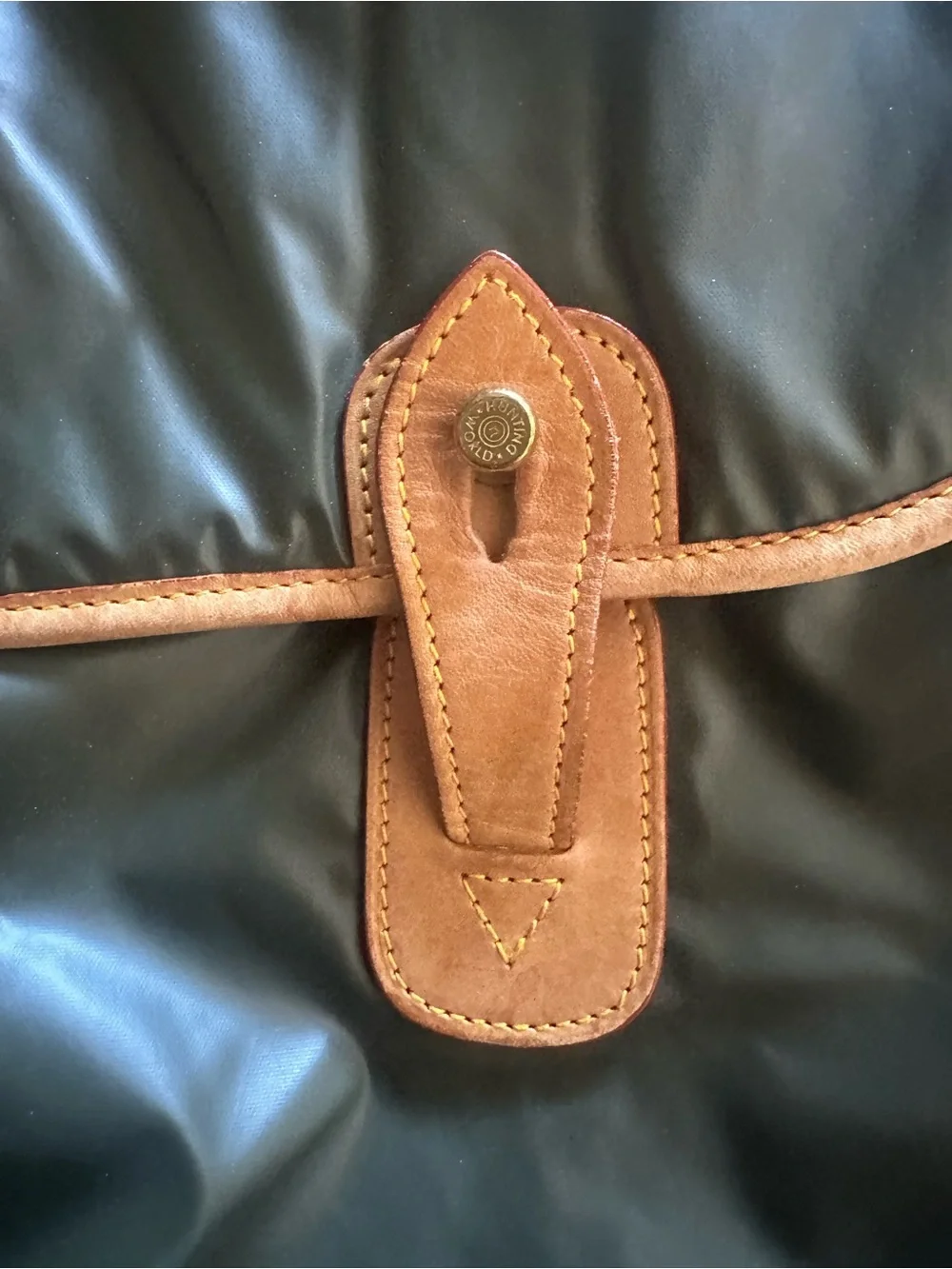 Hunting World Olive Green Nylon Messenger Bag with Tan Leather Trim